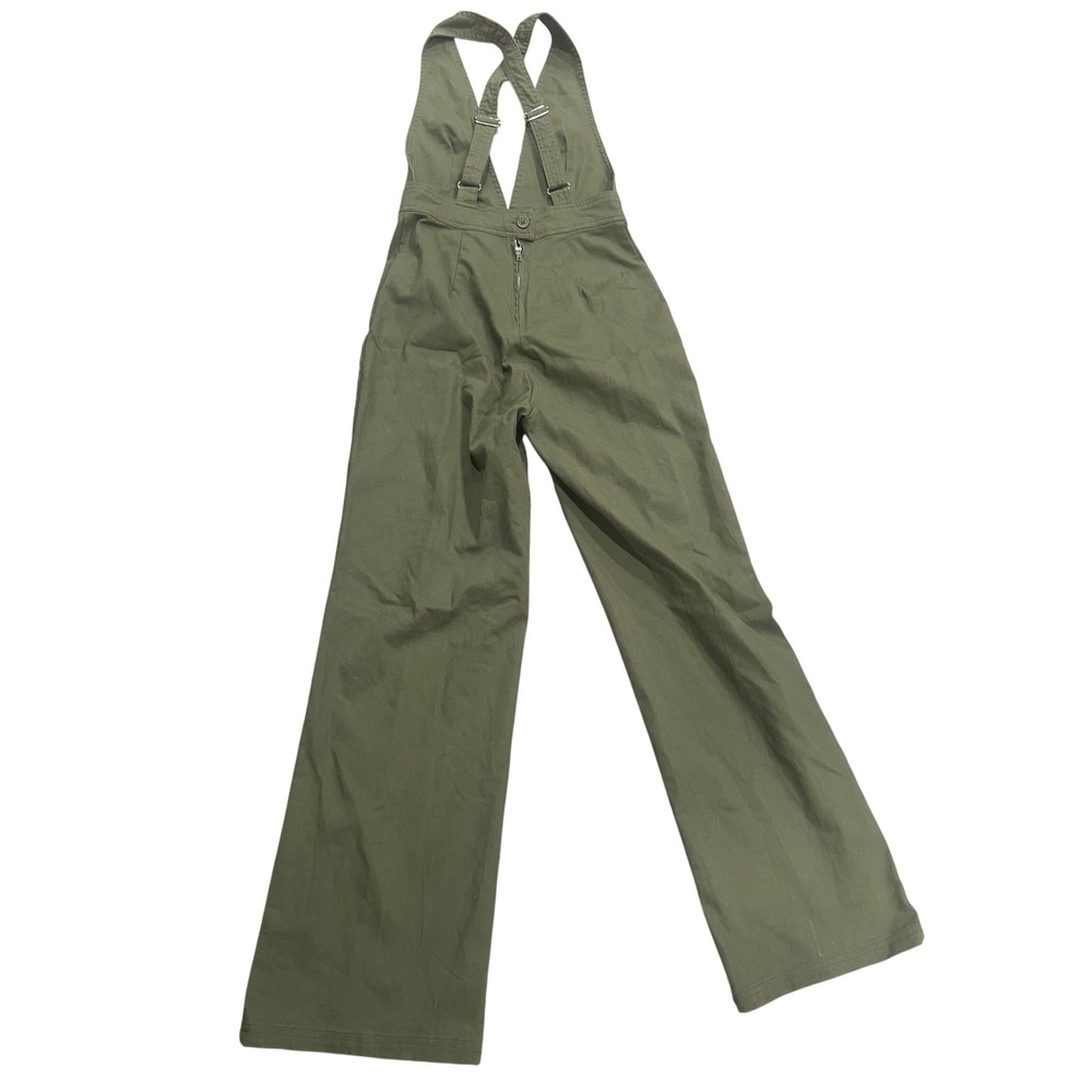 Boho Olive Green Halter Jumpsuit Wide Leg Sz M Festival Indie Retro